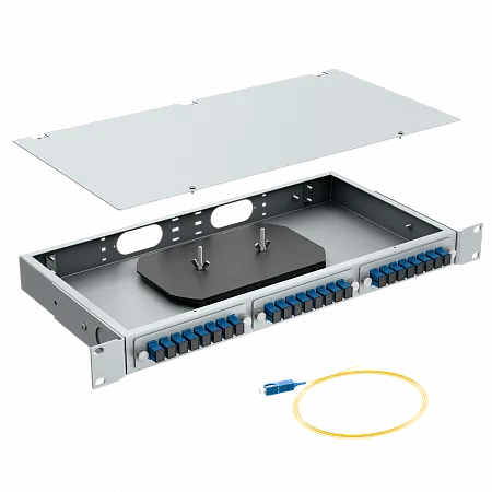 Кросс оптический стоечный LANMIR укомплектованный 8 розеток SC/UPC 16 портов SM 9/125 OS2 1U серый