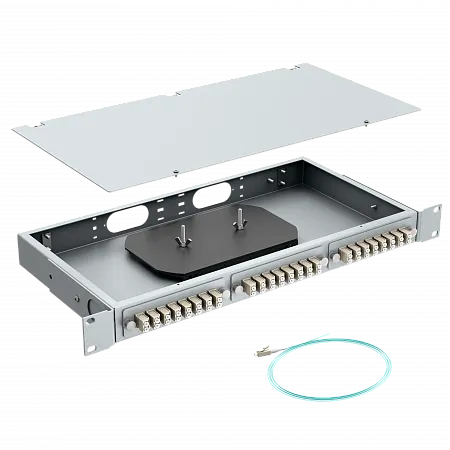 Кросс оптический стоечный LANMIR укомплектованный 8 розеток 2LC/UPC 16 портов MM 50/125 OM3 1U серый